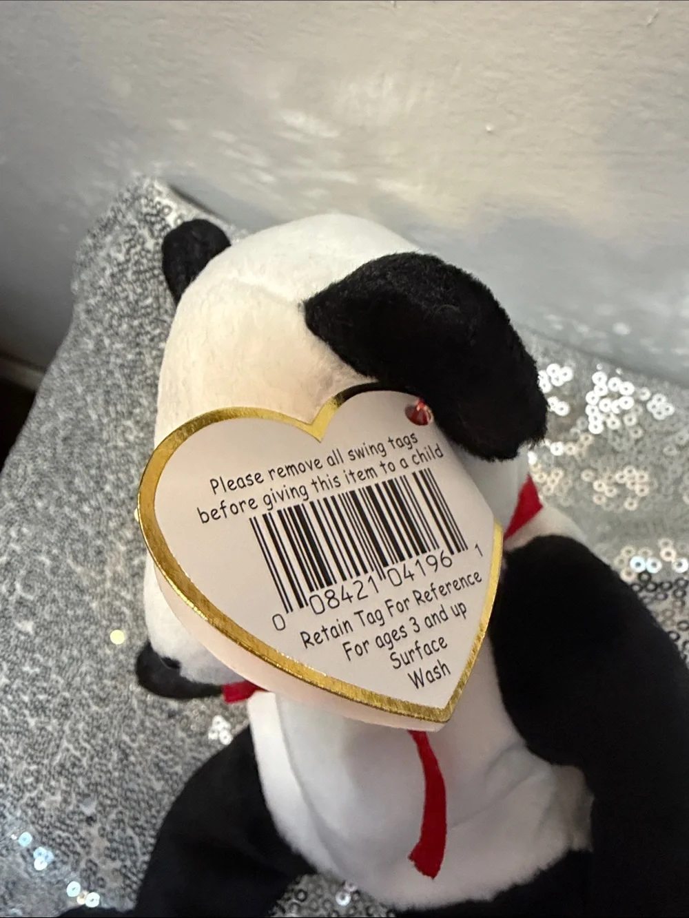 NWT Ty Fortune the Panda Bear Beanie Baby Plush with Red Ribbon